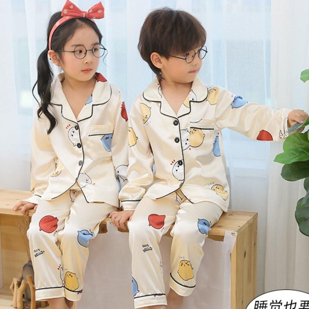 Bộ Ngủ Pijama Cho Bé Trai Bé Gái, Bộ Ngủ Mặc Nhà Chất Lụa In Hình Cực Yêu Cho Bé Từ 6-27kg Moon House