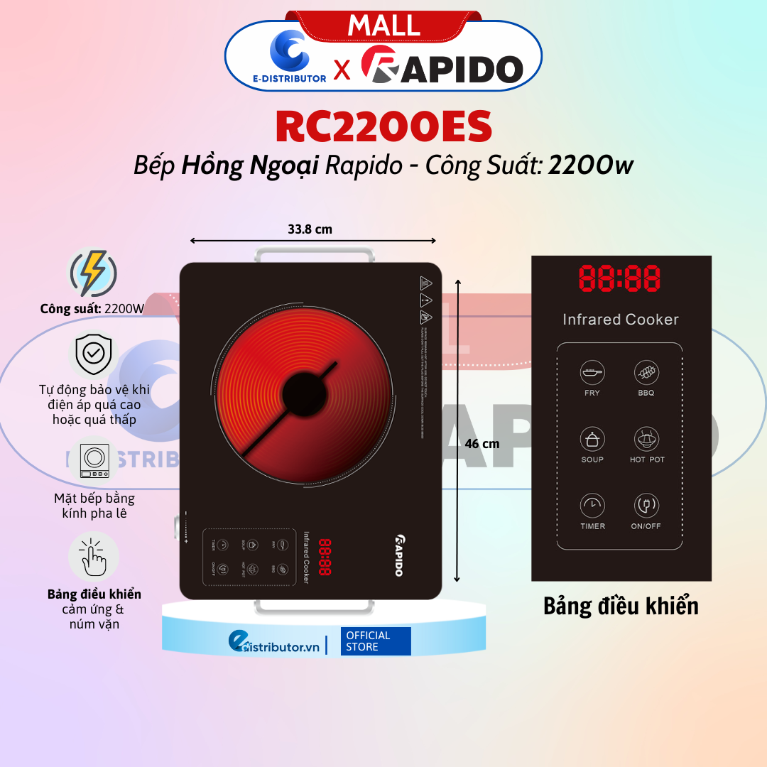 Bếp Hồng Ngoại Đơn Rapido RC2000ES (2000w)/ RC2200ES (2200w) - Bếp Từ Đơn RI2000ES ( Công Suất 2000w) - Hàng Chính Hãng - Bảo Hành 12 Tháng - Tiện lợi trong gia đình - Hồng ngoại RC2200ES