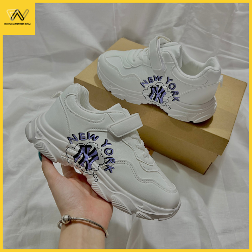 Giày Thể Thao Em Bé Gái Nữ Màu Trắng Full Duy Nhật Store Xinh Sang Size Lớn Uzzang Dây Dán Dễ Thương Sneaker Bata Chữ NY