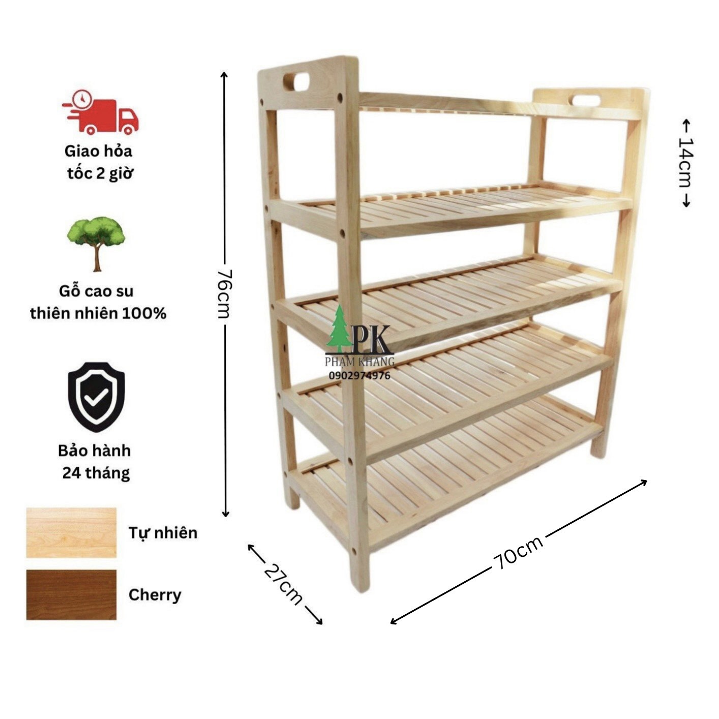 Kệ giày dép 3 tầng/ 4 tầng/ 5 tầng/ 6 tầng Start Decor - Gỗ cao su tự nhiên - Màu Gỗ Tự Nhiên/ Vàng Cherry - Kích thước rộng 64 cm
