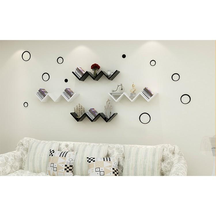 Bộ 2 kệ W treo tường ngộ nghĩnh, độc đáo, gỗ lõi xanh chống ẩm cao cấp + Tặng phụ kiện lắp đặt