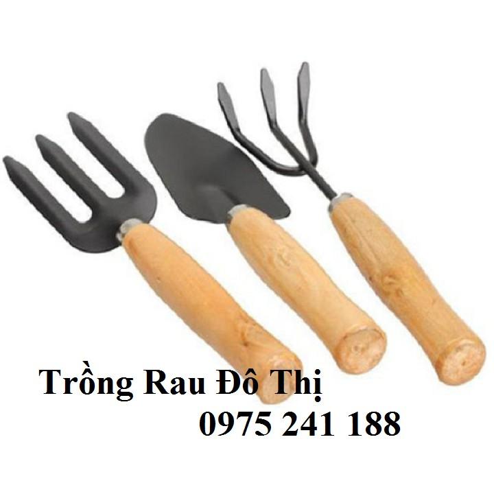 Bộ dụng cụ làm vườn 3 món cầm tay cán gỗ