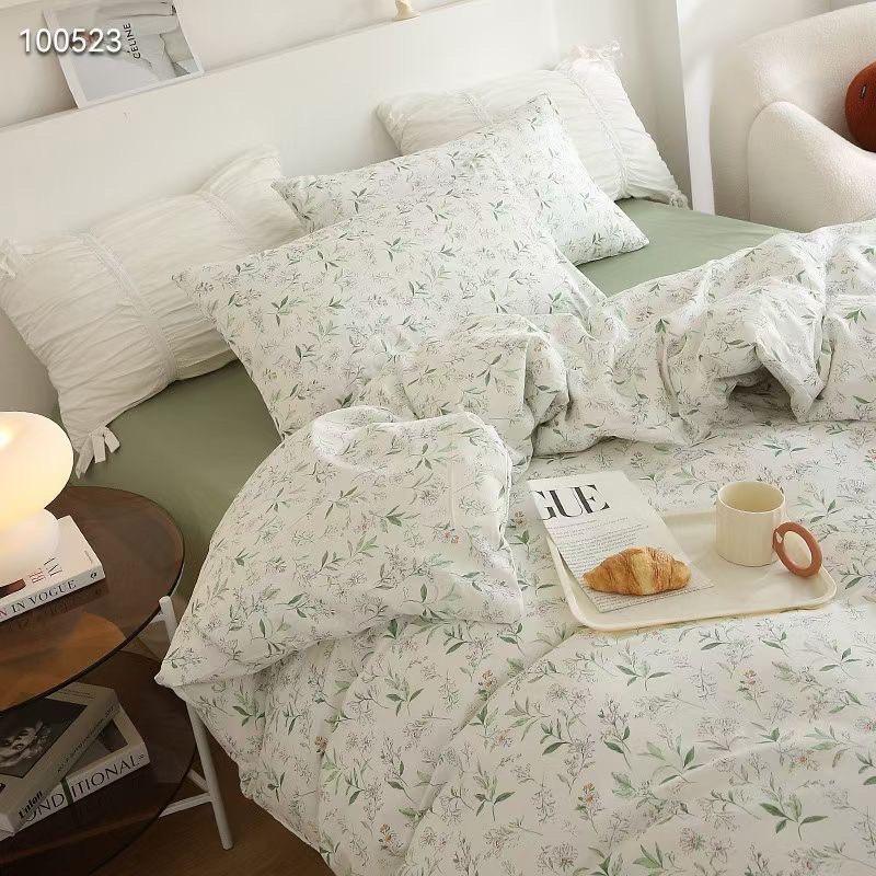 Bộ Chăn Ga Gối Cotton Living 100%cotton Hàng Nhập Khẩu Cao Cấp 4 Món Hello Summer Hoa Lá Xanh