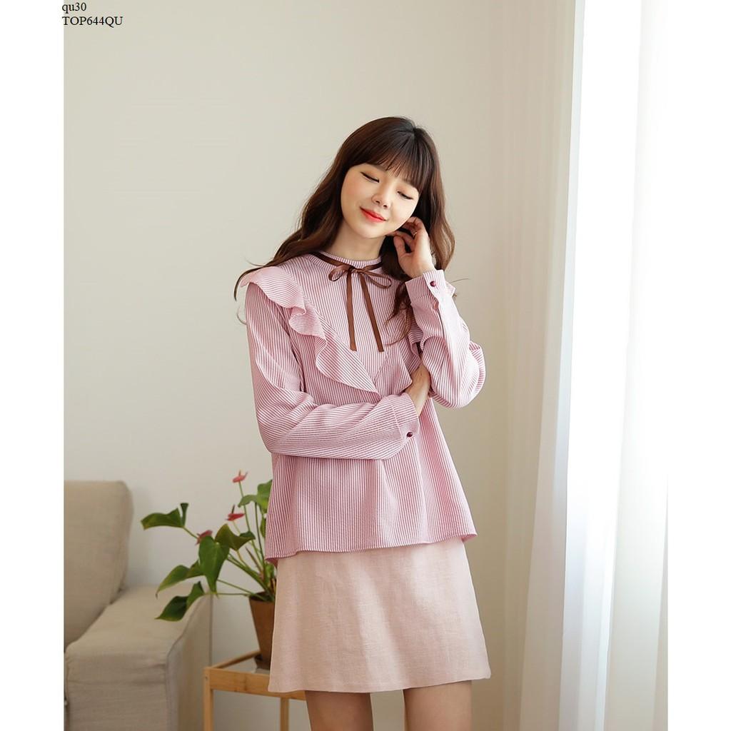 TOP534 ÁO SƠ MI NỮ NHÚN BÈO CỔ