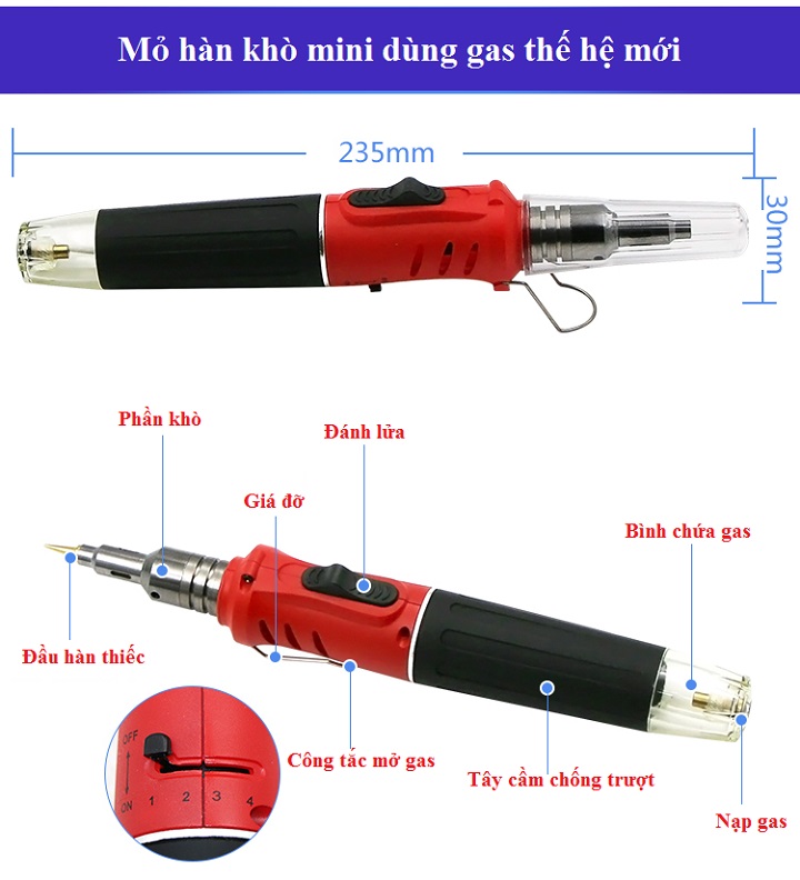 Mỏ hàn bằng gas thế hệ mới kiểu dáng hiện đại, thiết kế nhỏ gọn sang trọng đa năng H15K ( Tặng kèm đèn pin mini bóp taybảo vệ môi trường ngẫu nhiên )