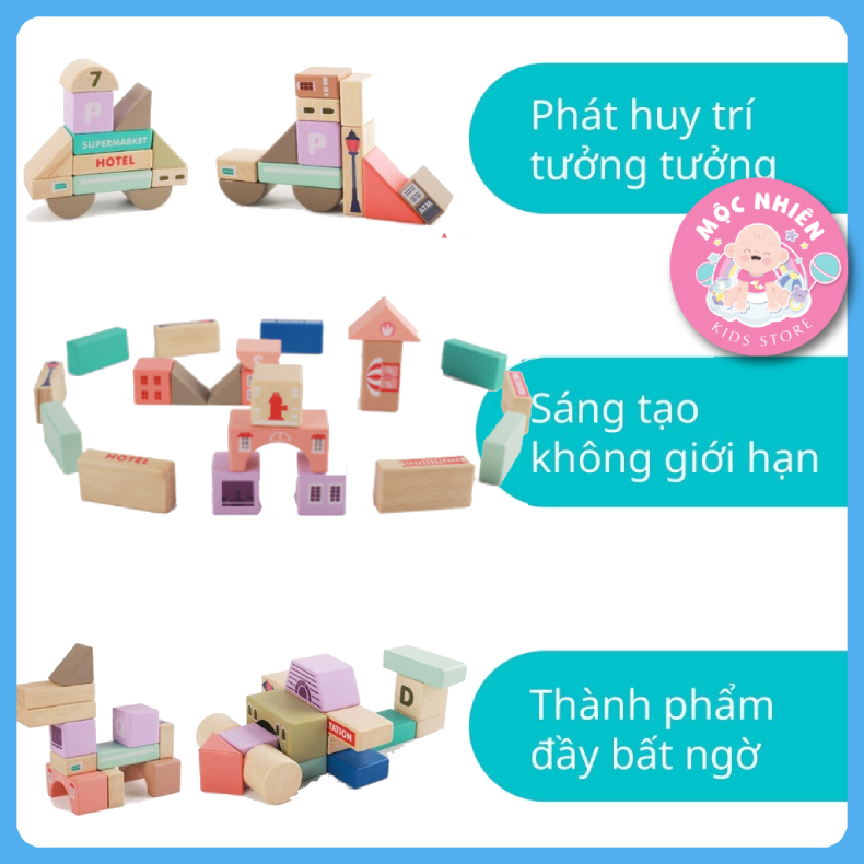 Đồ chơi xếp hình bằng gỗ Mô hình Thành phố tương lai thông minh có Bánh xe di chuyển được
