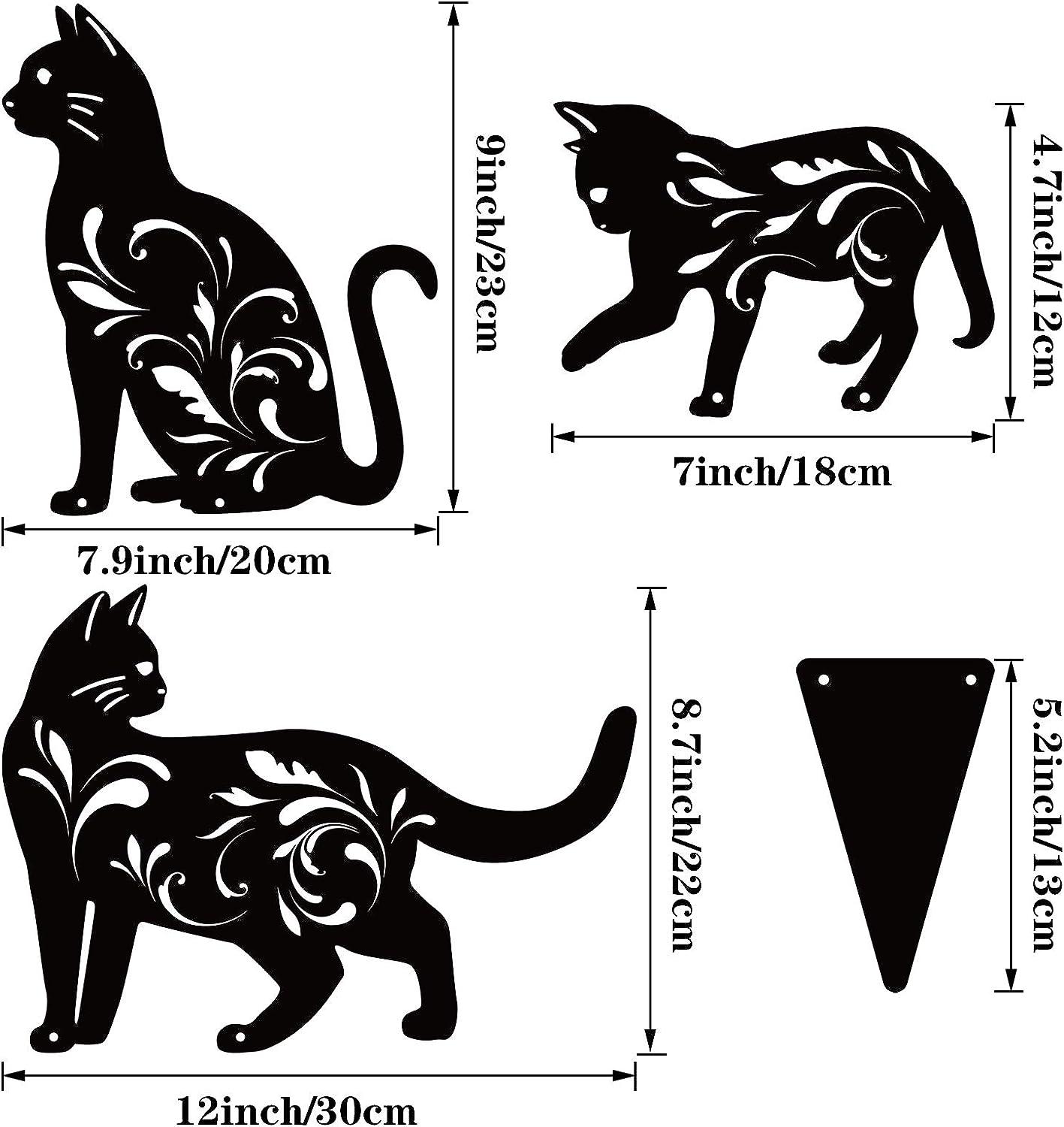 3 gói kim loại mèo vườn bức tượng mèo đen Silhouette mèo trang trí vườn Stakes Vườn ngoài trời bức tượng