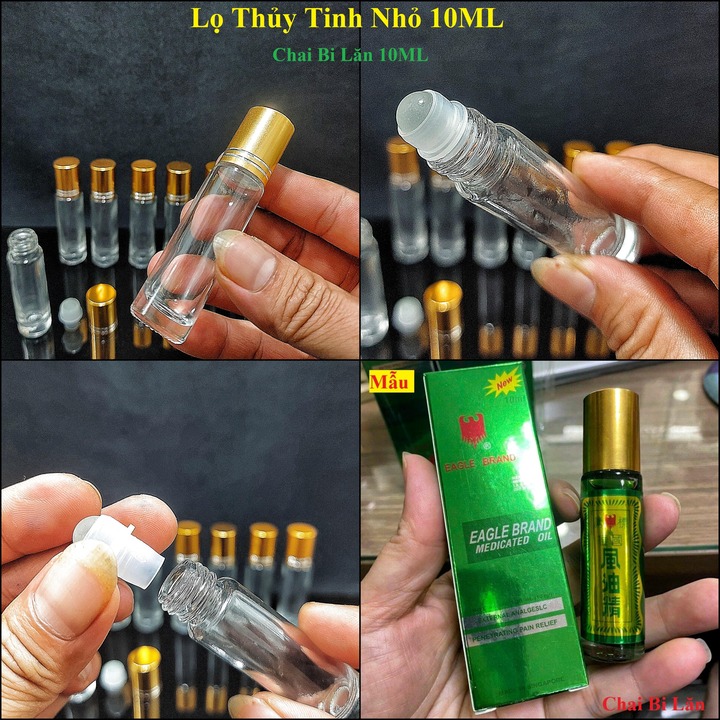 Lọ Chiết Nước Hoa 10ML thủy tinh mẫu Trụ Tròn - Nắp nhựa vàng – Chai Bi Lăn 10ML