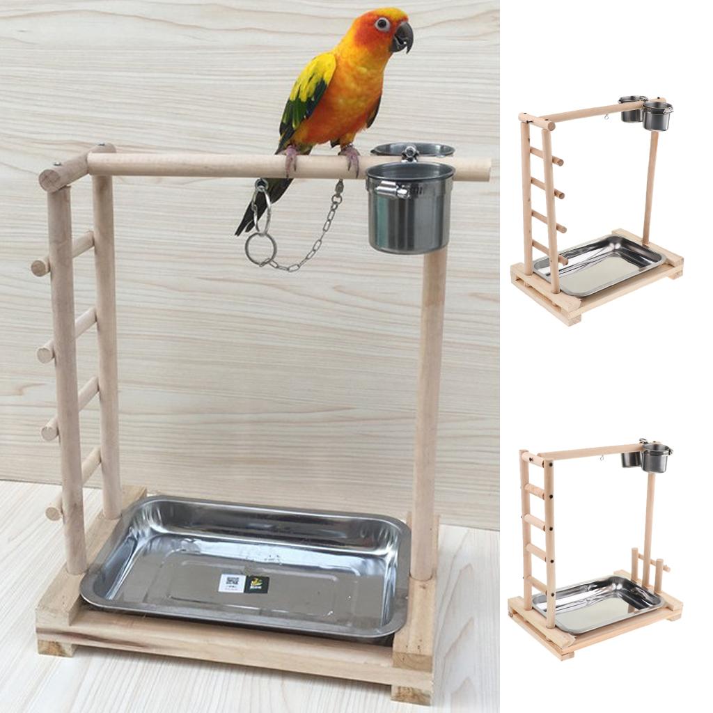 Parrot Bird Playground Perch Gym with Ladder Cups Exercise & Playing