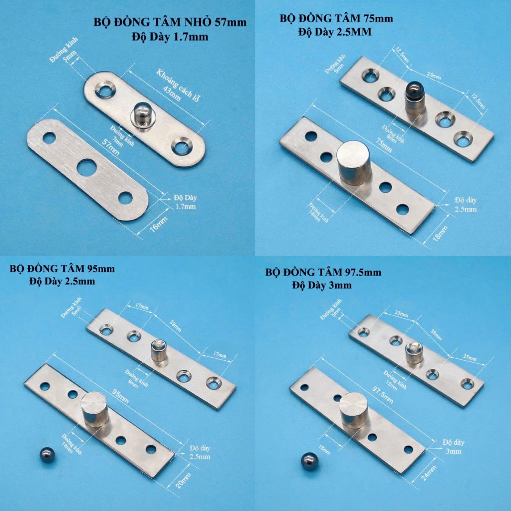 Bản Lề Cối Xoay Bản Lề Trục Xoay 360 Độ KUNBE Inox Dày Dặn Cho Cửa Tủ, Kệ, Nội Thất