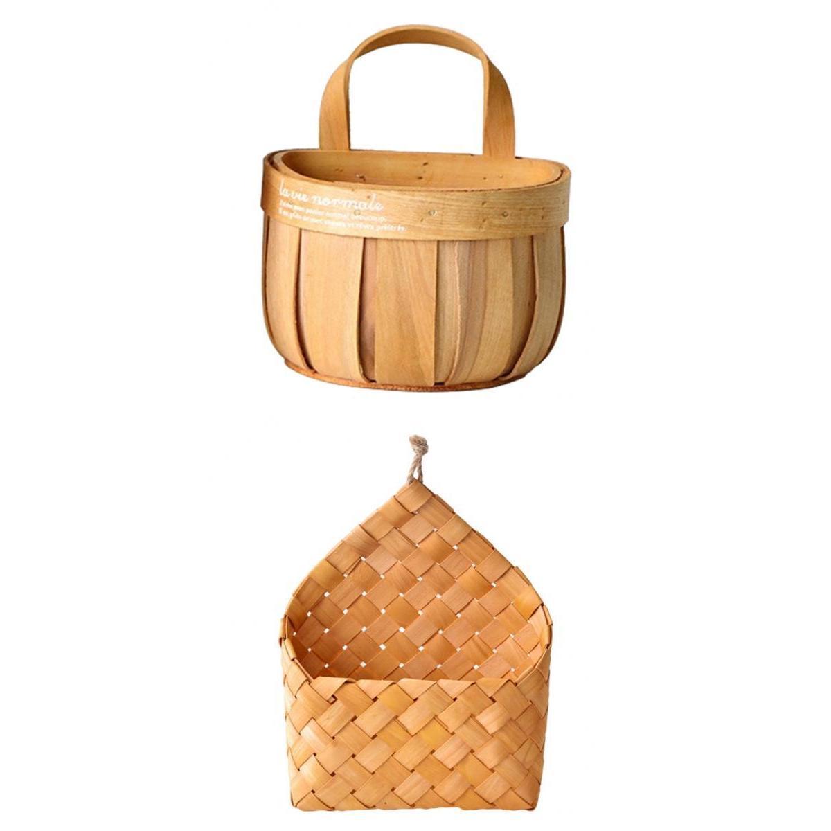 2x Woven Storage Basket Hanging Laundry Basket Flower Container Bin D A