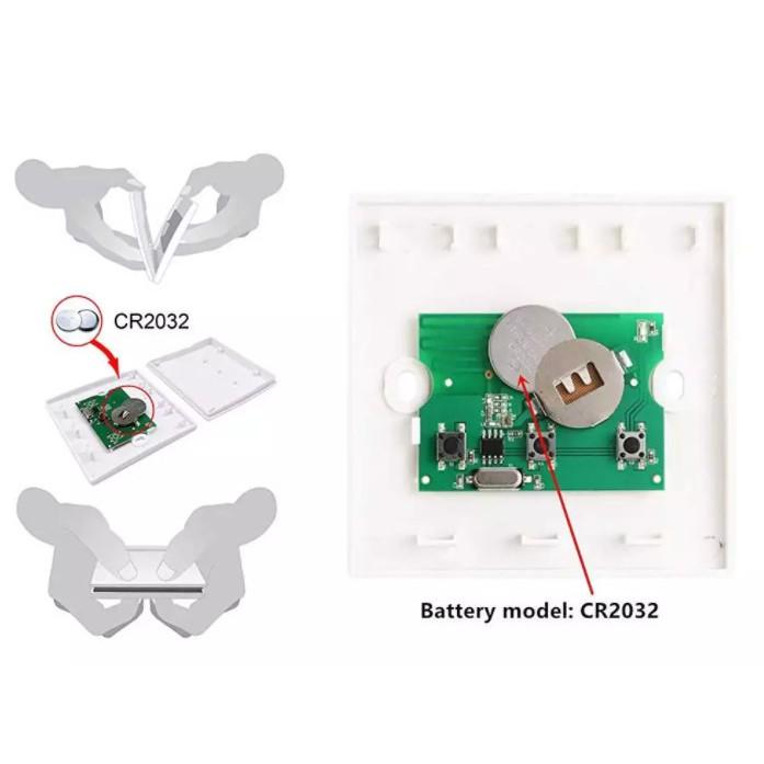 Nút nhấn công tắc điều khiển đèn từ xa dán tường không dây phát sóng RF 433MHz. Loại 2 hoặc 3 phím bấm, màu trắng