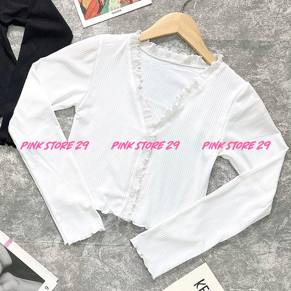 Áo croptop tay dài PINKSTORE29 viền bèo, dáng ôm A5133