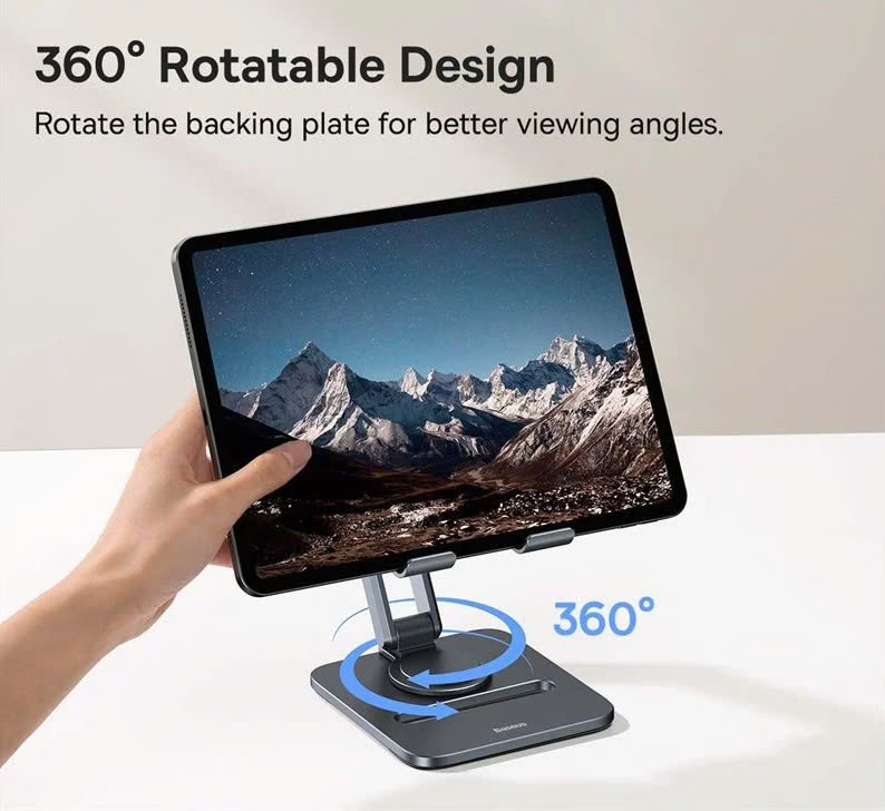 Giá Đỡ Máy Tính Bảng Baseus Desktop Biaxial Foldable Metal Stand Cho iPad Stable Xoay 360° Bằng Kim Loại Có Thể Gập Lại - hàng chính hãng