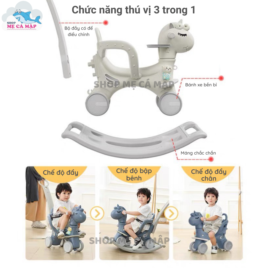 Ngựa bập bênh cho bé Pakey Đa Năng 6 in 1 phù hợp cho bé từ 1-6 tuổi, Bé có thể điều chỉnh được hướng