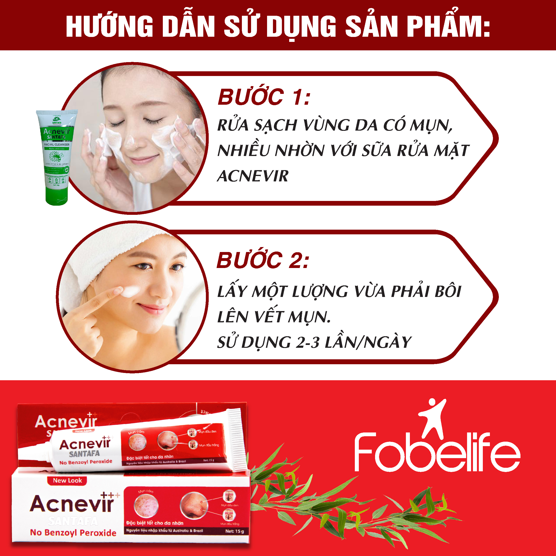 Combo 3 Kem Trị Mụn Đỏ Đầu Đen, Đầu Trắng, Mụn Cám Hiệu Quả Acnevir Santafa  Tuýp 15gr