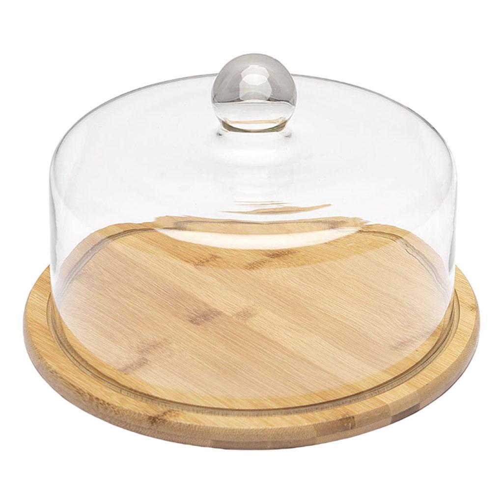 Round Glass Cover Serving Tray Multi-Purpose use Wooden Dessert Storage Appetizer Plate for Household Kitchen Festive Party Dinnerware Decoration