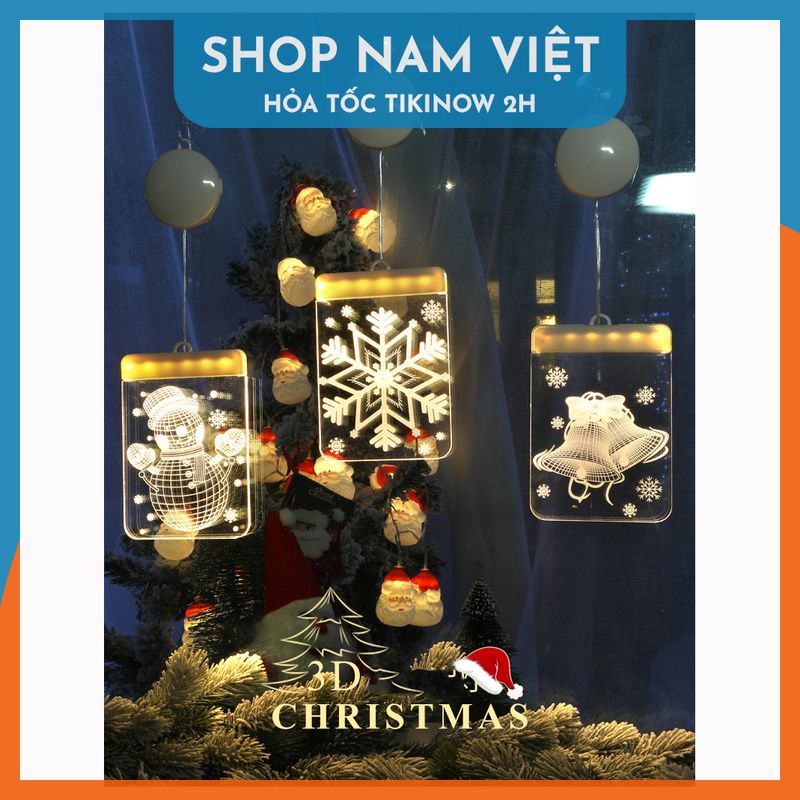 Dây Treo Đèn LED 3D Hình Cây Thông, Chuông Trang Trí Giáng Sinh, Noel - Chính Hãng NAVIVU