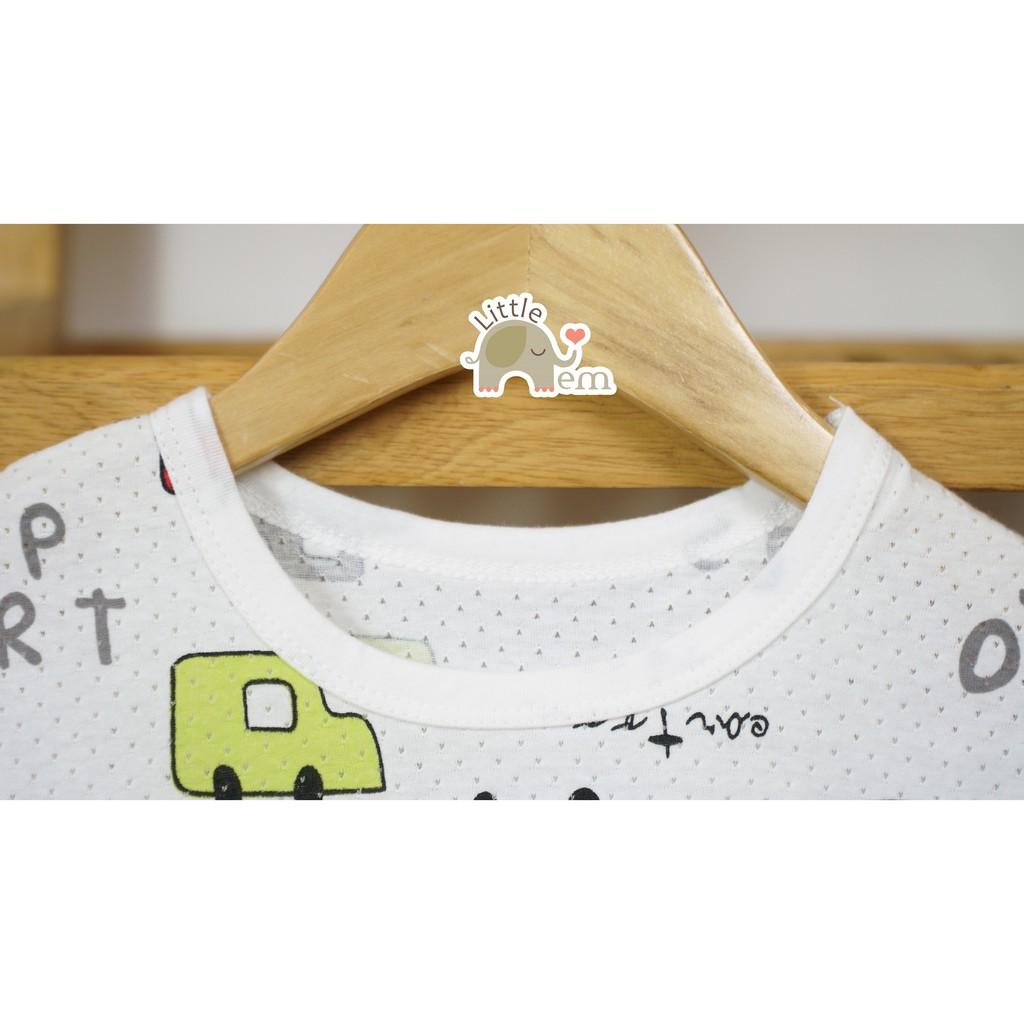 Bộ đồ bé trai Cotton tre cộc tay  _ White dinosaur