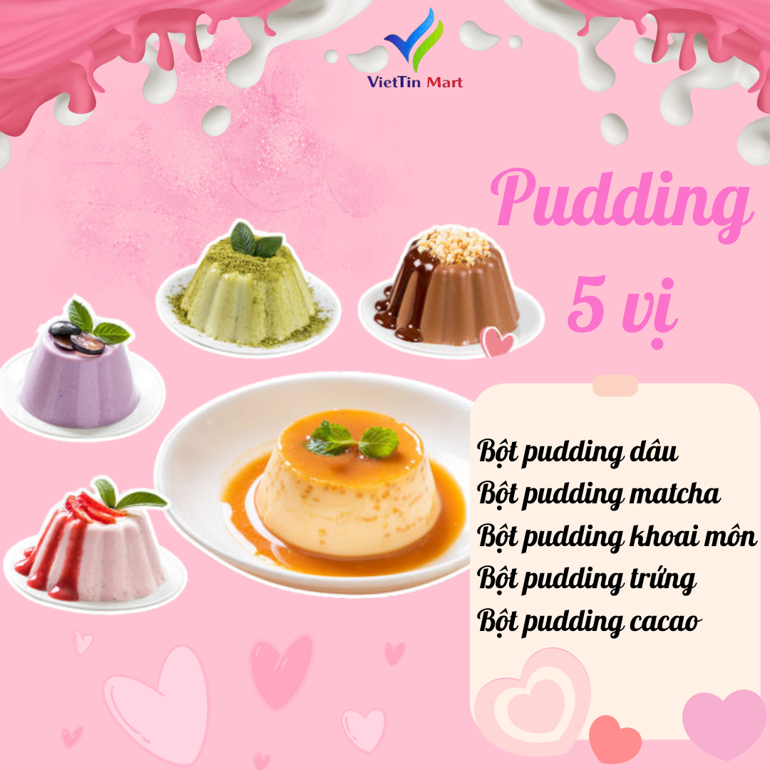 Set Làm Pudding Trứng, Dâu, Socola, Môn, Matcha VietTin Mart