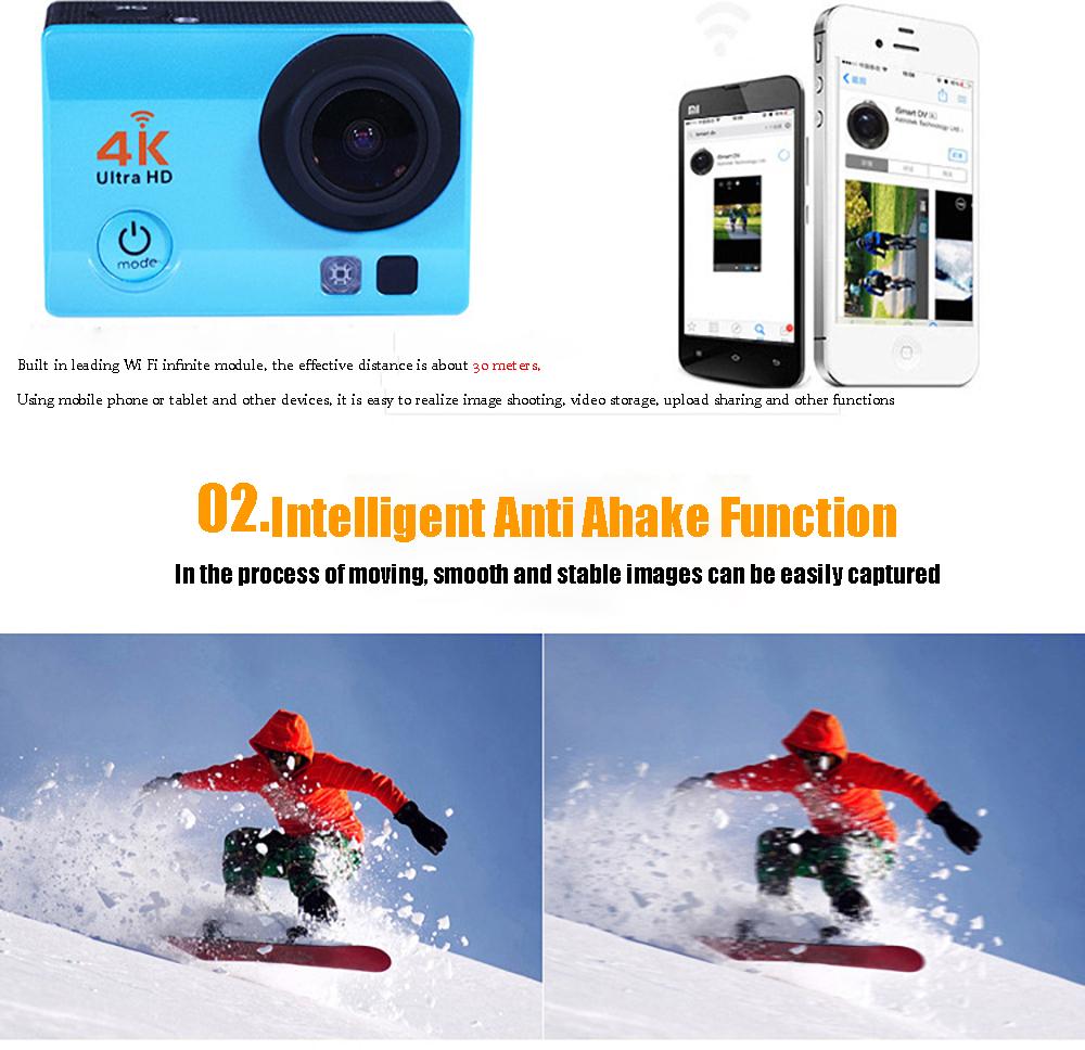 Camera hành động Ultra HD 4K/30fps Camera thể thao 16MP 170D Camera WiFi Mũ bảo hiểm chống nước 30M Camera ghi hình Camera thể thao DV