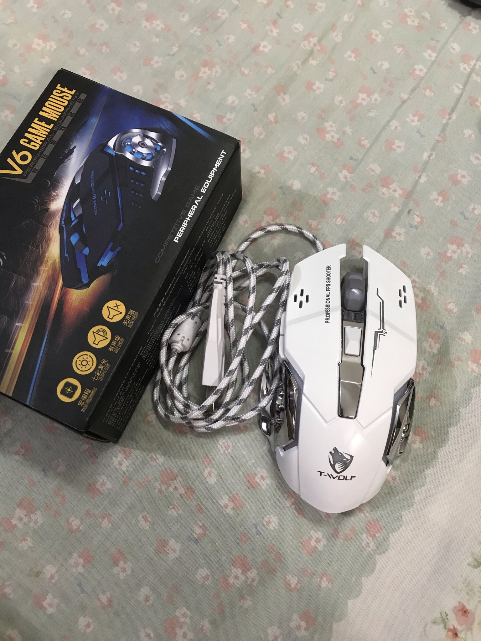 Chuột T-Wolf V6 Giao tiếp USB Chế độ LED Độ phân giải , 3200dpi Gaming Sản phẩm được bảo hành 12 tháng - Hàng Chính Hãng