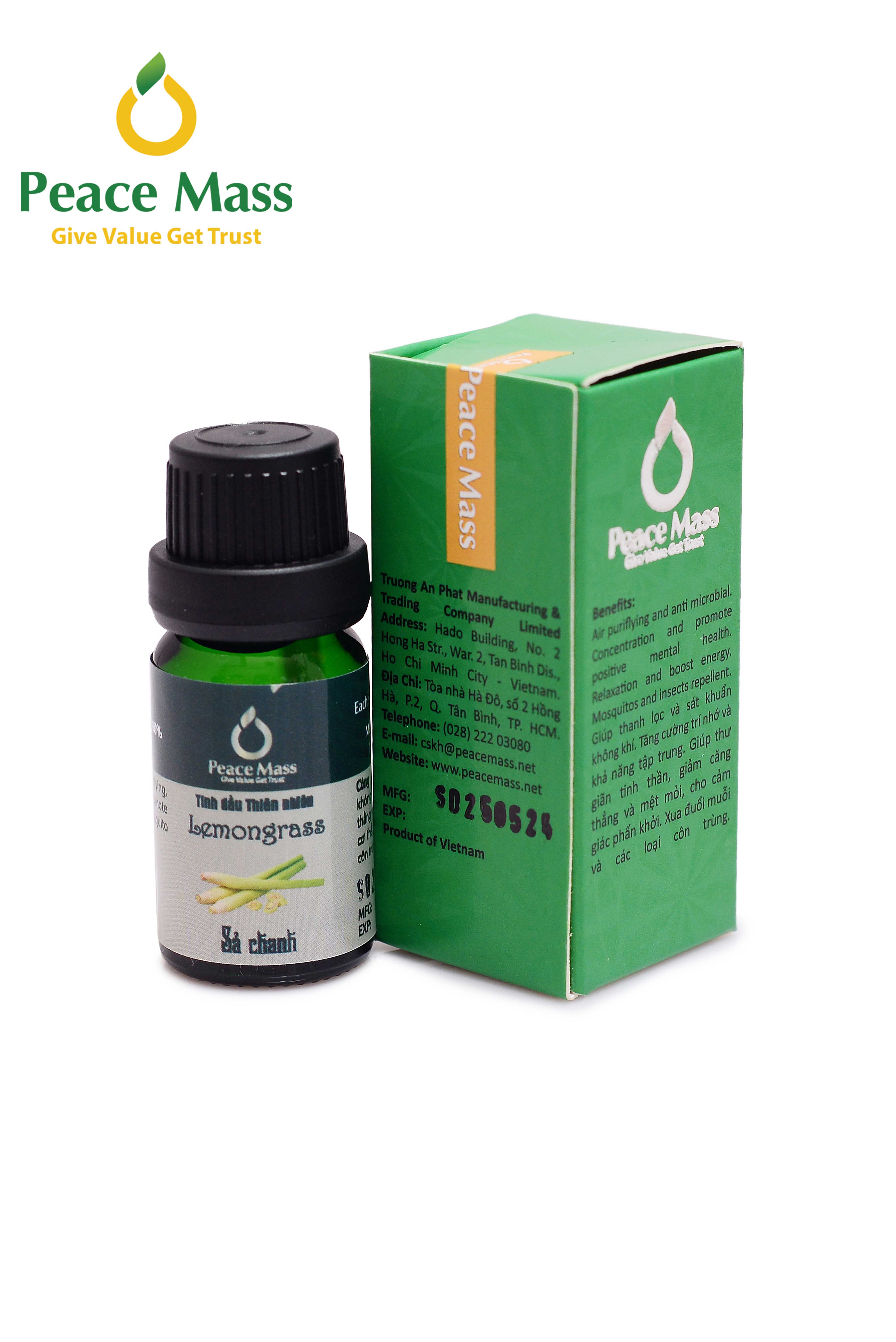 TD10ml-KX1 Combo Tinh Dầu Sả Chanh Peace Mass 10ml - Bộ Kẹp Xe Ô tô - Lemongrass