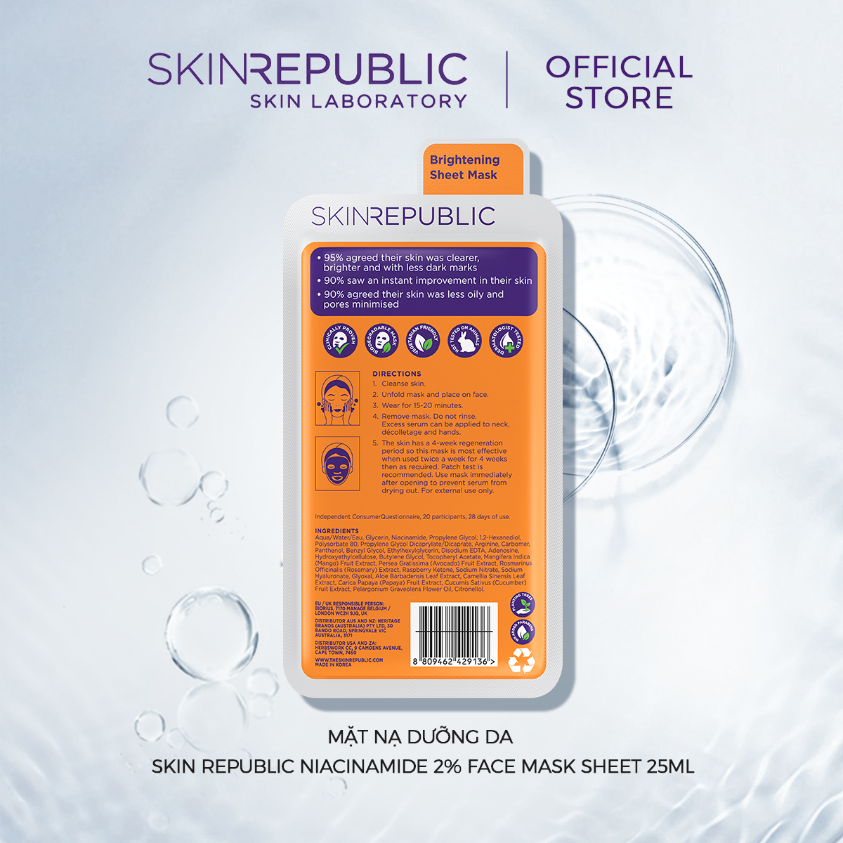Combo 10 Mặt nạ dưỡng da Skin Republic Niacinamide 2% Face Mask Sheet 25ml
