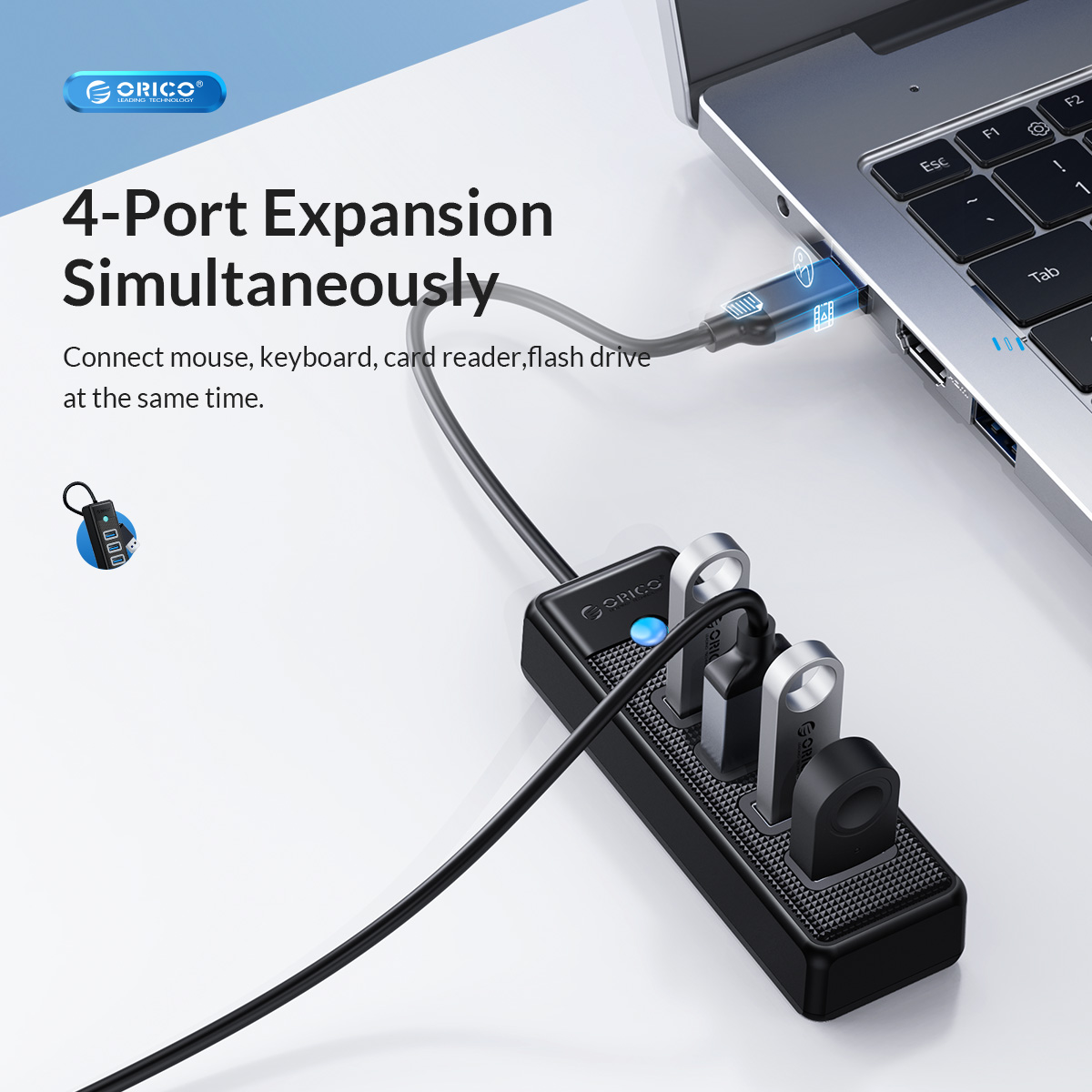 Bộ Chuyển Đổi HUB TypeC 1 USB ra 4 cổng USB 3.0 5Gps PW4U-C3-015 Orico - Hàng Chính Hãng