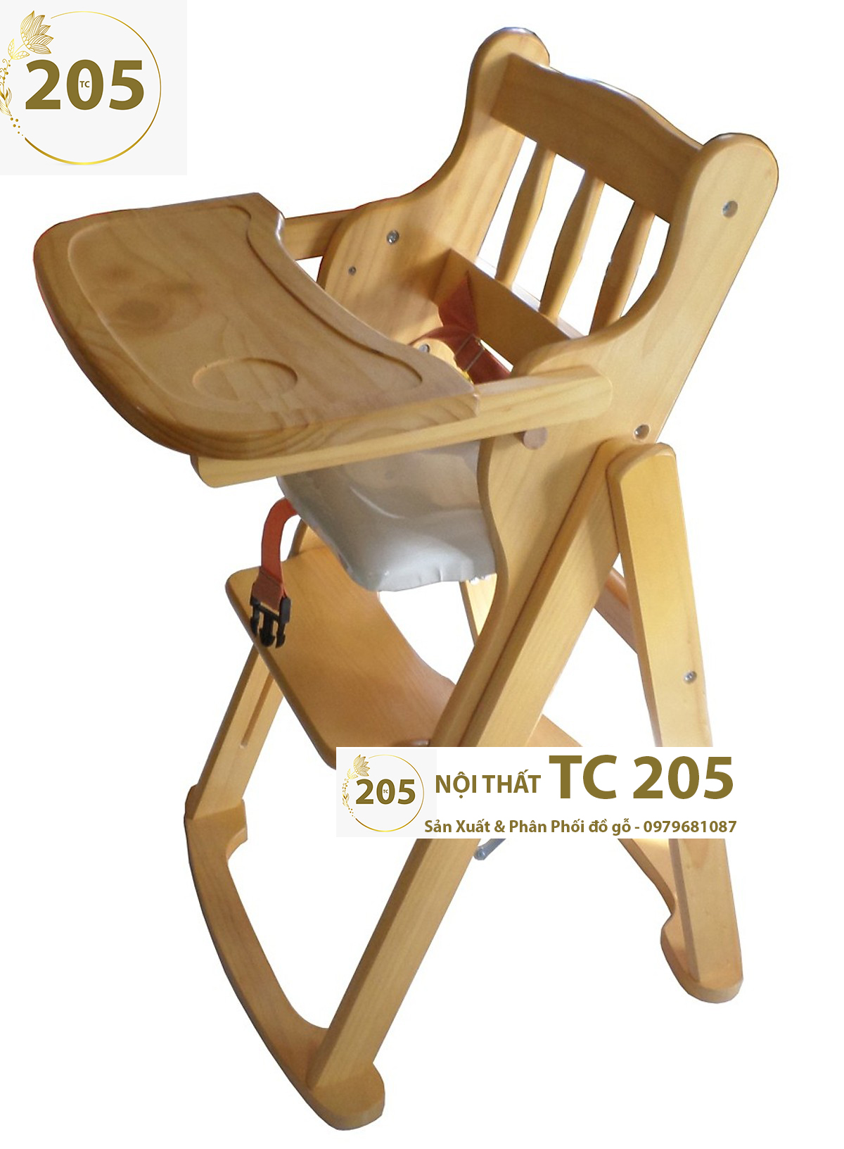 GHẾ ĂN DẶM CHO BÉ CÓ THỂ ĐIỀU CHỈNH ĐỘ CAO - 205 TC Natural Wood Color Wooden Foldable Baby Chair