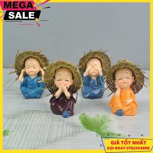 Bộ Tượng 4 Chú Tiểu - Nón Rơm - Giao Hàng Toàn Quốc