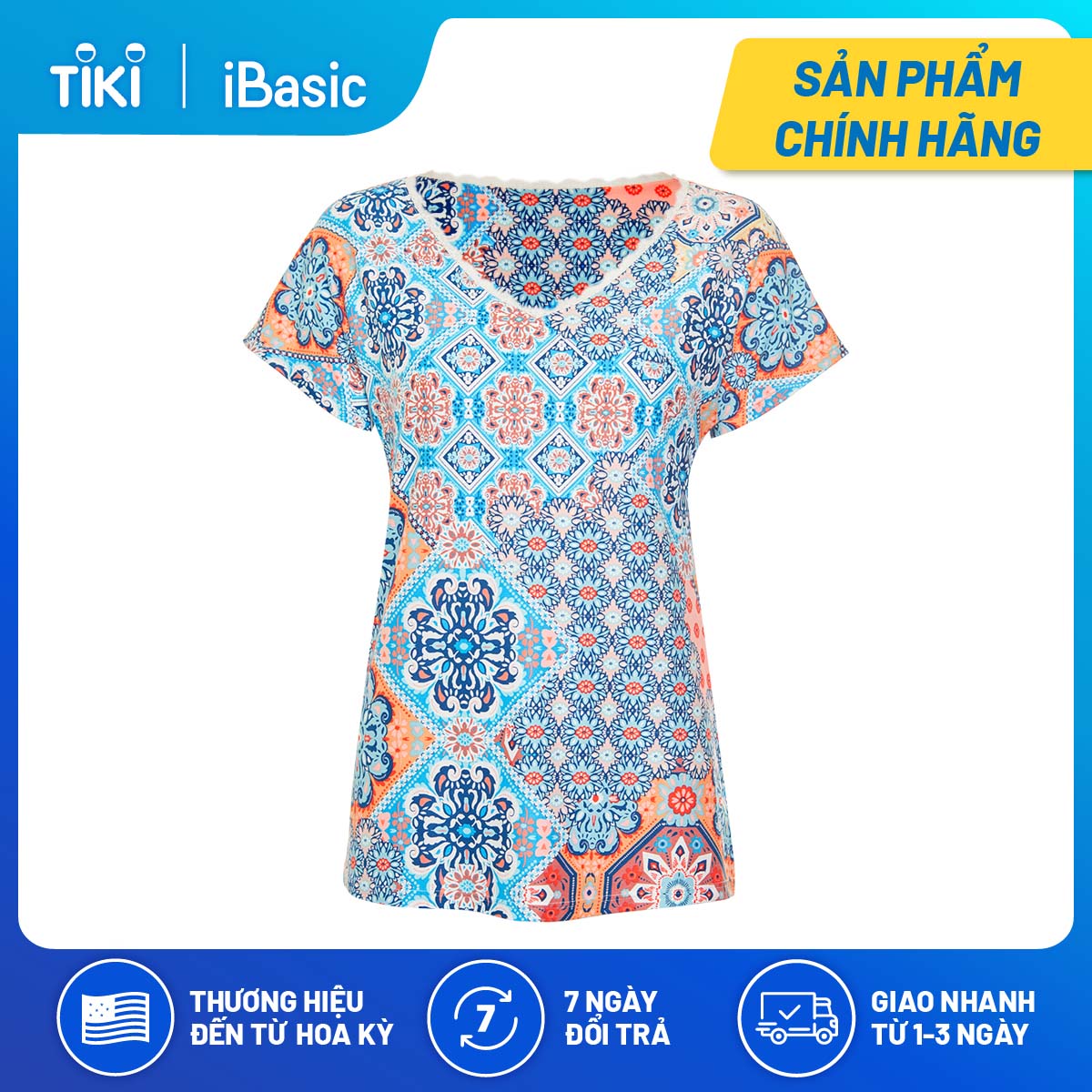 Bộ mặc nhà nữ tay ngắn lửng thun hoạ tiết iBasic HOMW034T và HOMW035B