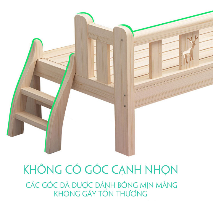 Giường ngủ cho bé chất liệu gỗ thông size 1m5 có cầu thang phù hợp trẻ từ 0 - 10 tuổi, tặng hộp bút màu nước