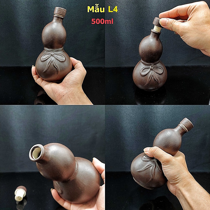 Nậm Rượu Gốm 500Ml Bát Tràng Cao Cấp Mẫu Hồ Lô Nghiêng Màu Nâu Nhám - Nậm Đựng Rượu Đẹp Chất Lượng Đảm Bảo L4