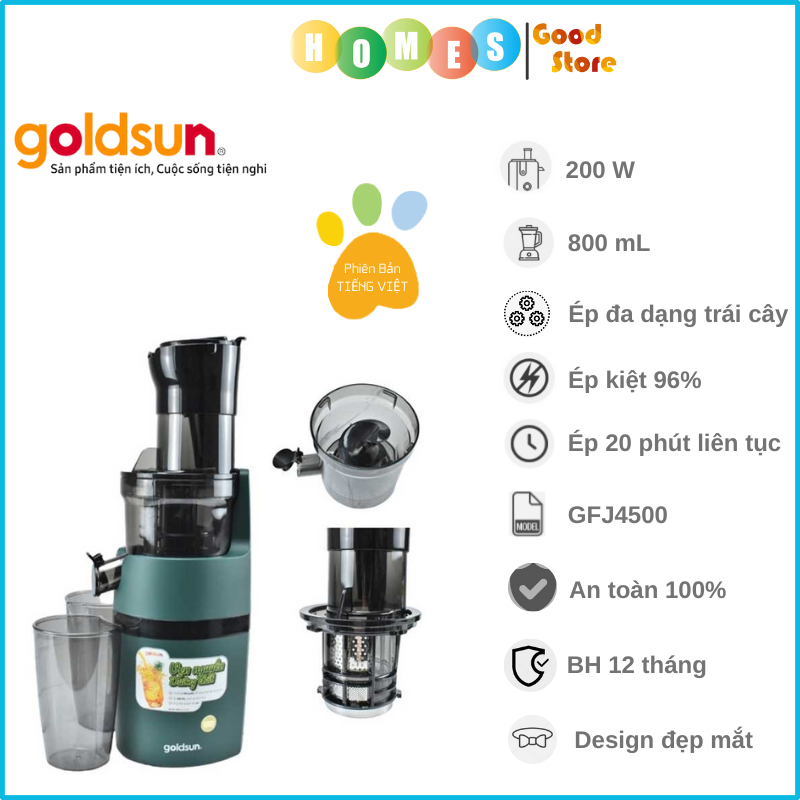 Máy Ép Chậm GOLDSUN GFJ4500, Dung Tích 600Ml, Công Suất 200W - Hàng Chính Hãng