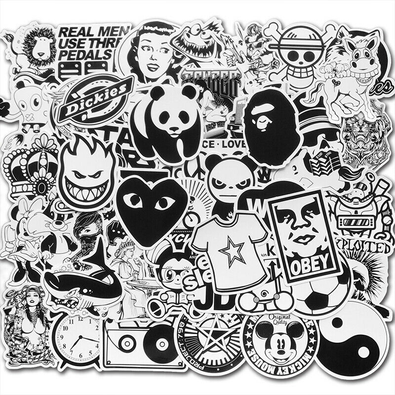 Set 60 sticker Black White Đen Trắng hình dán có ép lụa