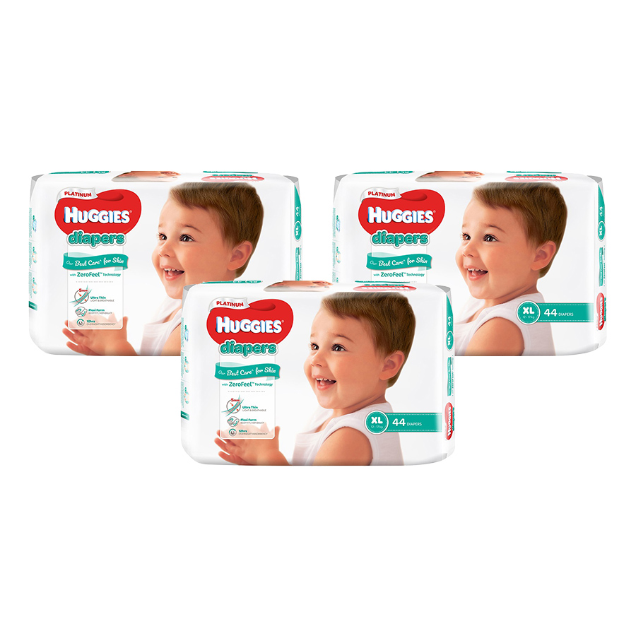 Combo 3 Tã Dán Siêu Cao Cấp Huggies Platinum XL44 (44 Miếng)