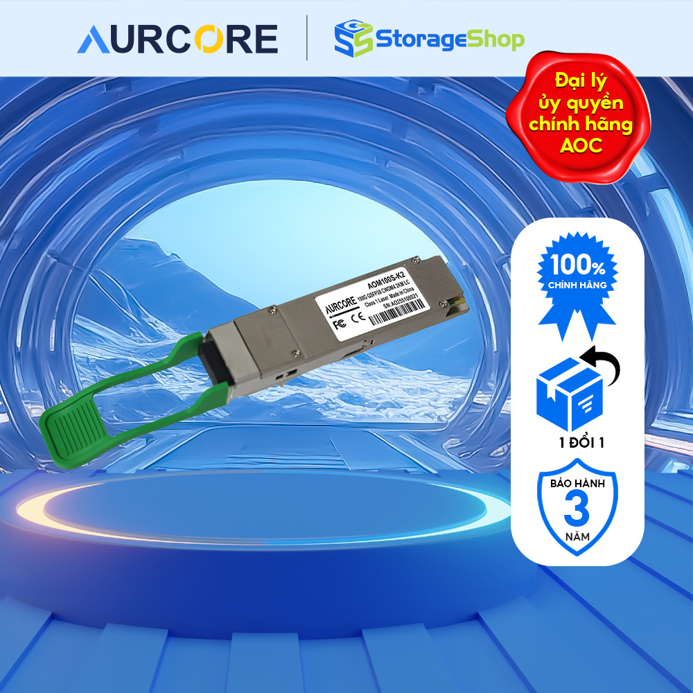 Module quang AurCore 100GBASE-CWDM4 QSFP28 1310nm 2km AOM100S-K2 Bảo hành 3 năm, hàng chính hãng