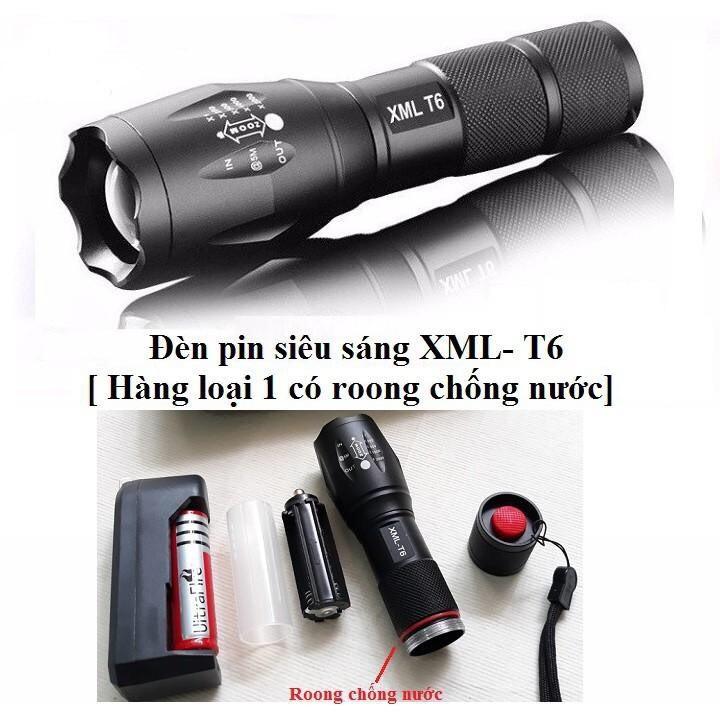 Đèn Pin T6 Đít Đỏ Có Ron Cao Su Chống Nước Hỗ Trợ Zoom X2000 Siêu Sáng