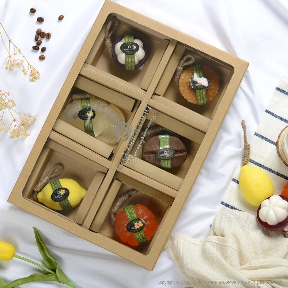 Hộp Quà 6 Xà Bông Thiên Nhiên Handmade eccomorning Hình Trái Cây F6A - Soap Gift Set 6pcs