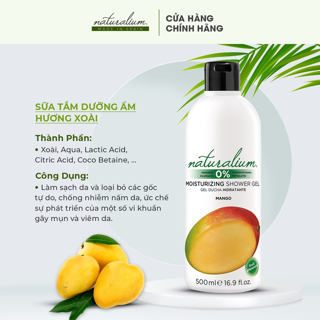 Sữa tắm dưỡng ẩm NATURALIUM hương xoài 500ml giúp giảm viêm da & dưỡng da trắng sáng mềm mịn