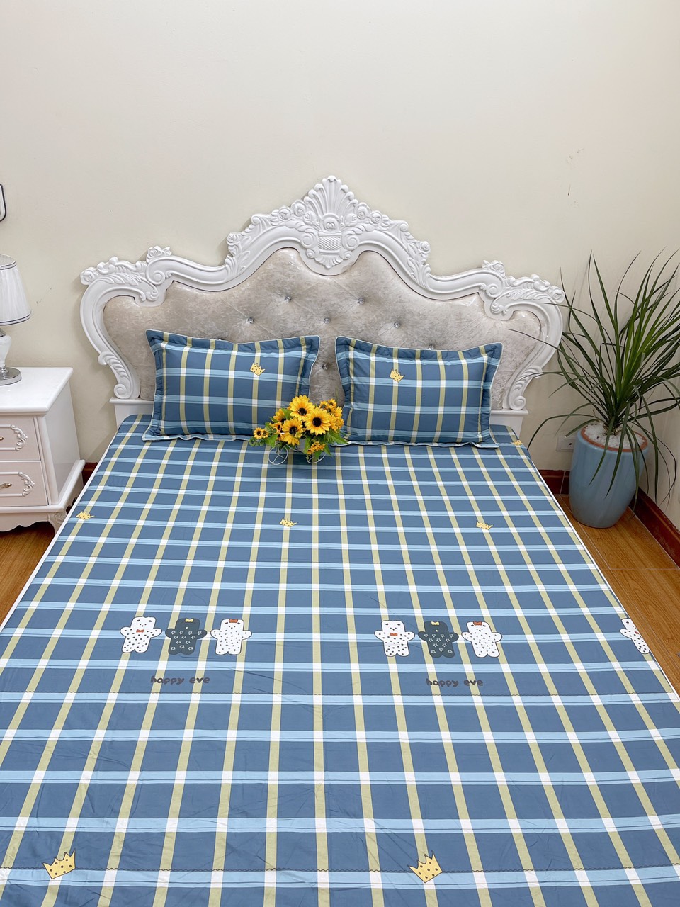 Ga giường chun cotton 100% bọc đệm tặng kèm 2 vỏ gối đầu