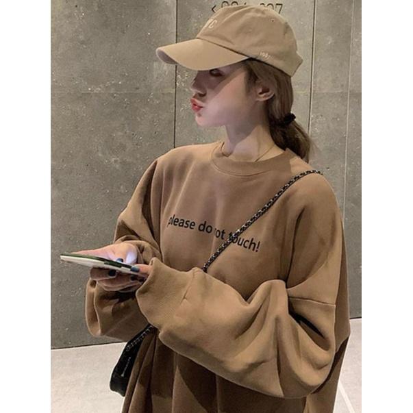 Áo Sweater Nỉ Please Màu Nâu Cực Tây Form Rộng Tay Phồng Unisex
