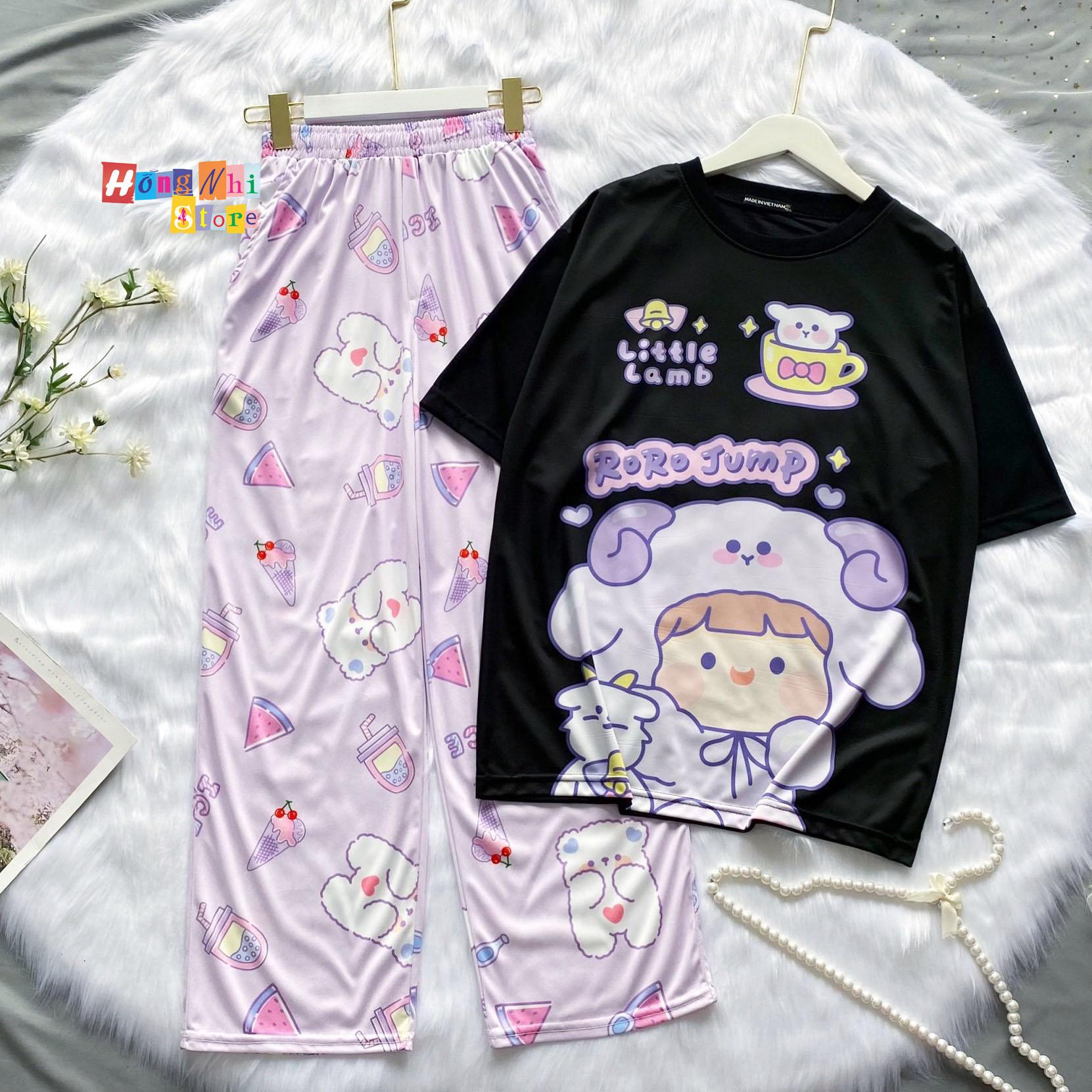 Quần Hoạt Hình Dài Gấu Tím Ống Rộng Cartoon Pant V2 Oversize Ulzzang Unisex - MM