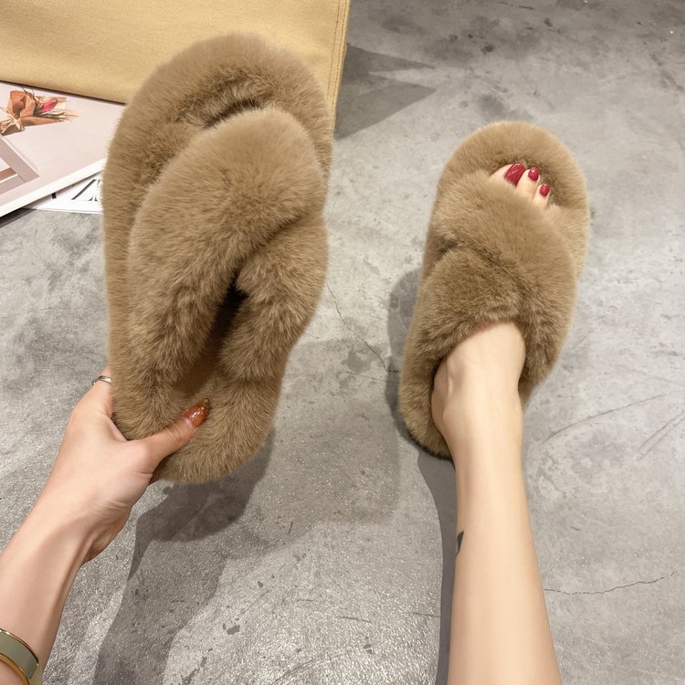 Dép Lông Xù Quai Chéo Đế Dày Thời Trang Hàn Quốc Hot - Giao màu ngẫu nhiên