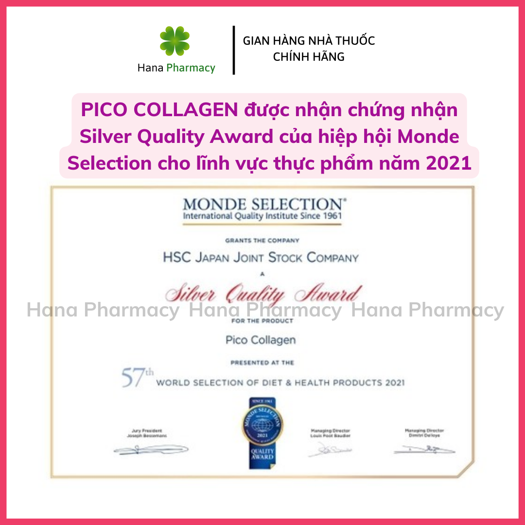 PICO COLLAGEN với collagen kích thước siêu nhỏ, hyaluronic acid, sữa ong chúa, chiết xuất nhau thai giúp tăng đàn hồi và độ ẩm, ngừa mụn, làm chậm lão hóa da, giúp da căng mịn