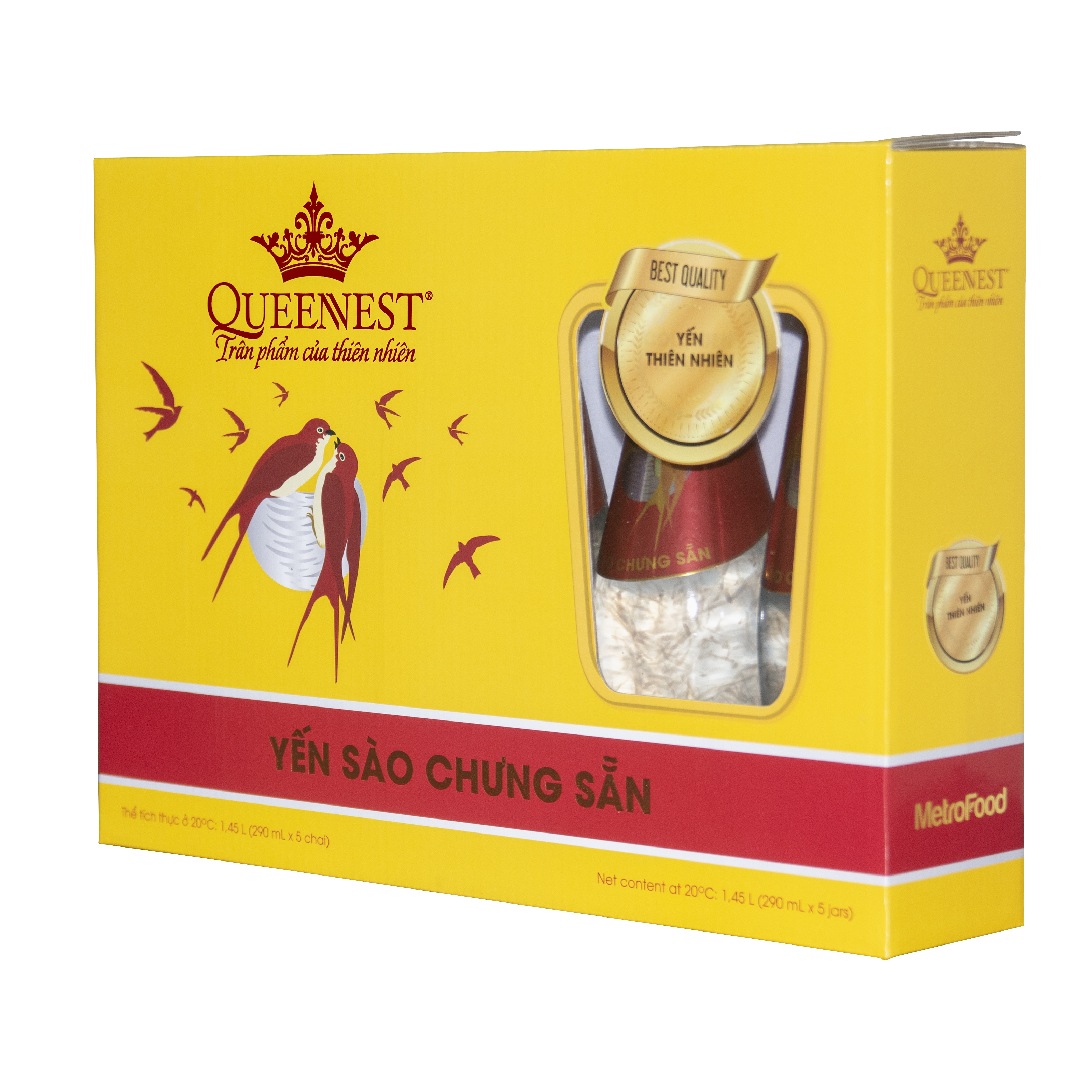 Yến sào chưng sẵn QUEENNEST 7% Hương dưa lưới (Hộp Vàng 5 Chai x 290ML)