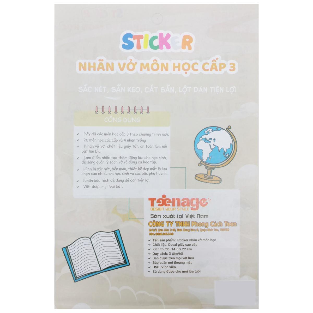 Sticker Nhãn Vở Môn Học - Teenage NV-07 - Cấp 3 (3 Tờ/Xấp)