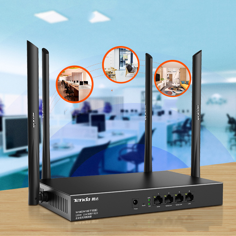 Bộ Phát WIFI Router mạng Tenda W15e Ac1200mps sử dụng cho công ty, nhà xưởng,quán cafe,...vùng phủ sóng 300m2 4 ăn ten phát sóng cực mạnh - chính hãng