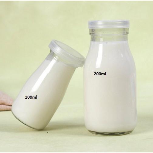 Chai thủy tinh 100ml 200ml nắp nhựa đựng nước, sữa hạt, nước ép trái cây